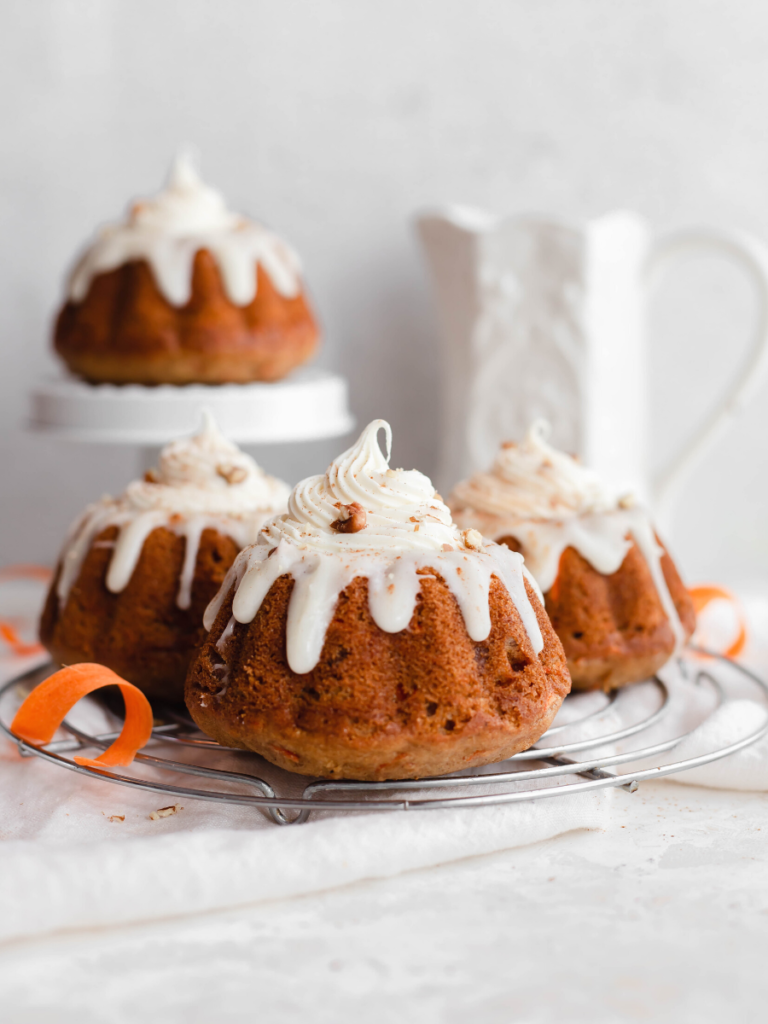Spiced Mini Carrot Bundt Cakes with Cream Cheese Glaze